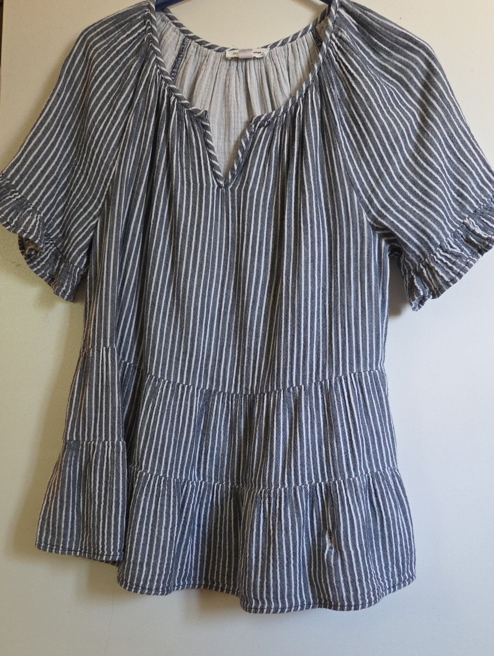 BeachLunchLounge Akia Blue White Striped Tiered Babydoll Top Medium